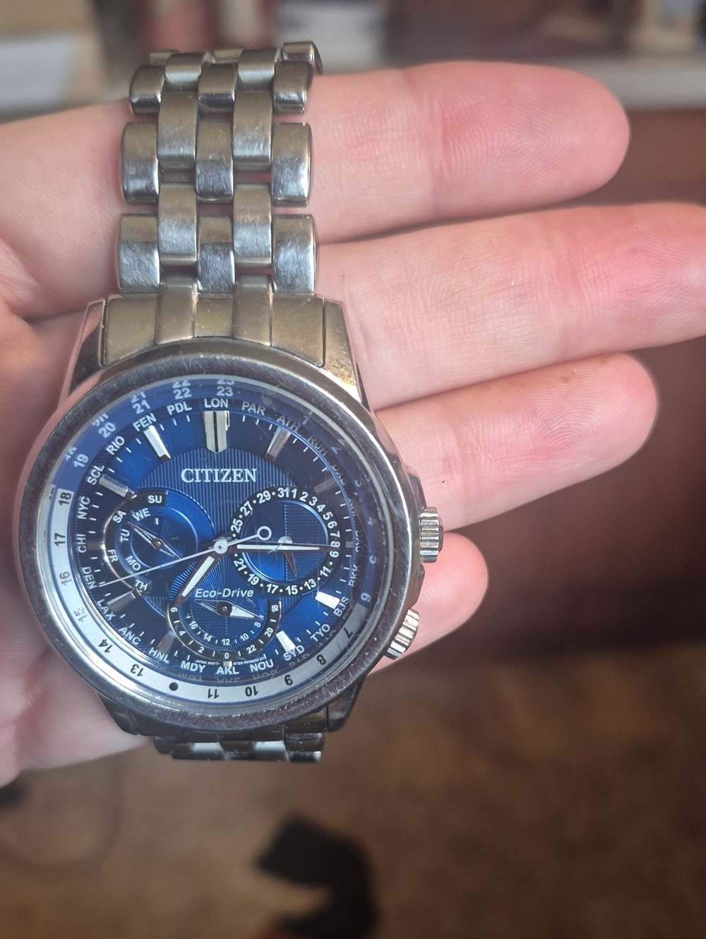 Citizen Men’s Blue Dial Silver-Tone Eco-Drive Watch